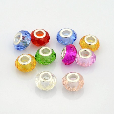 Faceted Transparent Glass European Beads GPDL-J023-M-1