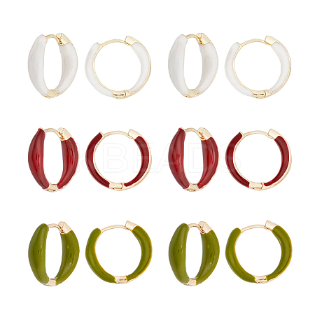 12Pair 3 Colors Alloy Enamel Huggie Hoop Earrings for Women EJEW-DC0001-35-1