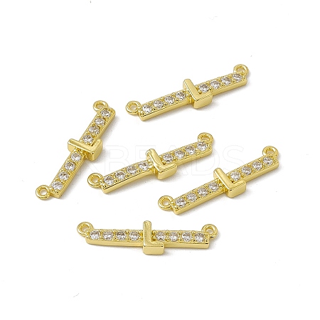 Rack Plating Brass Micro Pave Clear Cubic Zirconia Connector Charms KK-C007-37G-L-1