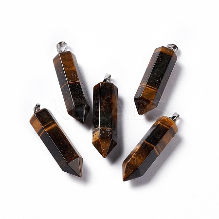 Natural Tiger Eye Double Terminated Pointed Pendants G-G926-01P-03-1