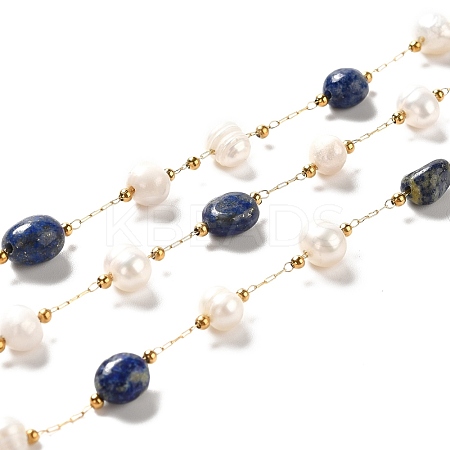 Natural Pearl & Lapis Lazuli Beaded Chains CHS-B002-01G-10-1