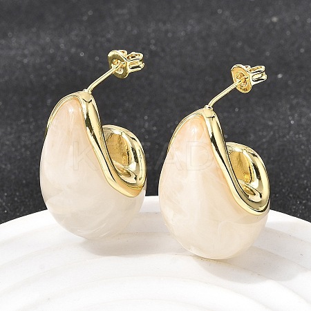 Teardrop Brass Resin Stud Earrings EJEW-P333-08G-01-1