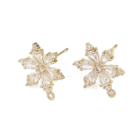 Flower Brass Micro Pave Clear Cubic Zirconia Stud Earring Findings KK-F921-09G-1