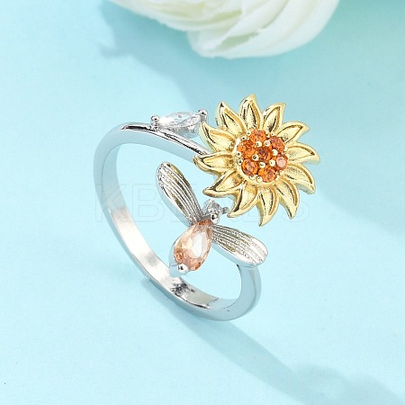 Sunflower and Dragonfly Rotatable Open Ring for Women RJEW-M139-16P-1