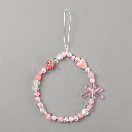 Resin Beaded Mobile Phone Lanyard Wrist Strap HJEW-WH0068-10-1