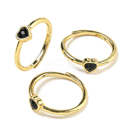 Heart Natural Dyed & Heated Black Agate Adjustable Rings RJEW-Q818-02G-05-1