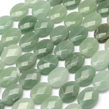 Faceted Oval Natural Green Aventurine Beads Strands X-G-R303-09-1