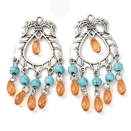 Dyed Synthetic Turquoise & Glass Tassel Big Pendants FIND-G098-04AS-1