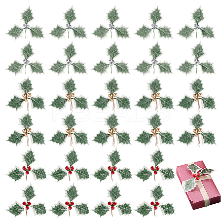 30Pcs 3 Colors Resin & Foam Artificial Holly Leaves DIY-GA0008-02-1