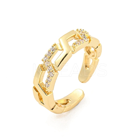 Chain Brass Micro Pave Clear Cubic Zirconia Open Cuff Rings RJEW-G309-15G-1