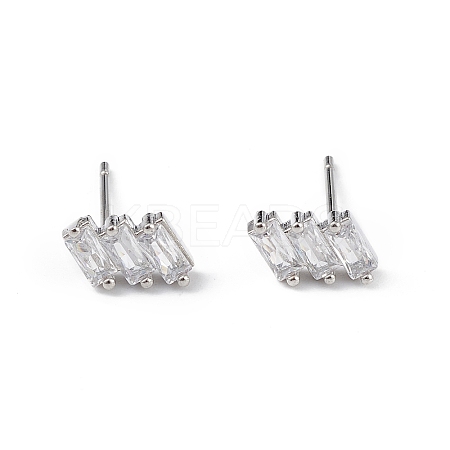 Clear Cubic Zirconia Triple Rectangle Stud Earrings EJEW-L234-083P-1