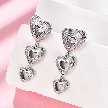 Heart 304 Stainless Steel Clear Cubic Zirconia  Dangle Stud Earrings EJEW-D319-17P-1