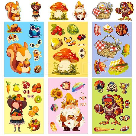 6Pcs Thanksgiving Day Cartoon Paper Self-Adhesive Picture Stickers STIC-C010-30-1