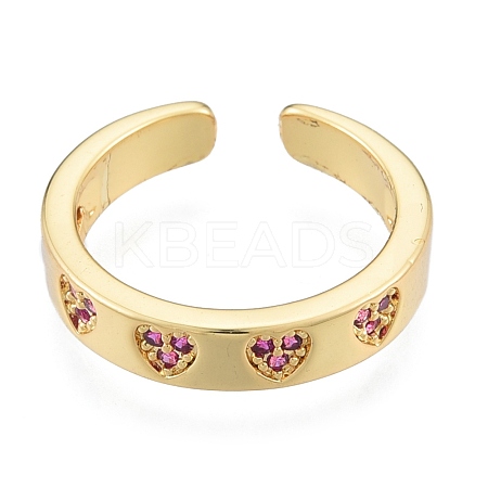 Magenta Cubic Zirconia Heart Open Cuff Ring RJEW-G261-16G-1