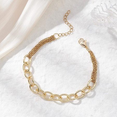 Brass & 304 Stainless Steel Cable Chains Bracelets for Women BJEW-JB12982-1