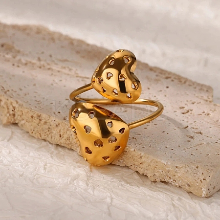 304 Stainless Steel Open Cuff Ring for Women RJEW-Z088-03G-1