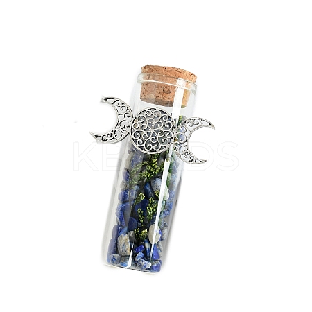 Natural Lapis Lazuli Chip Healing Crystals Wishing Bottles with Alloy Triple Moon Decor PW-WGD8D42-02-1