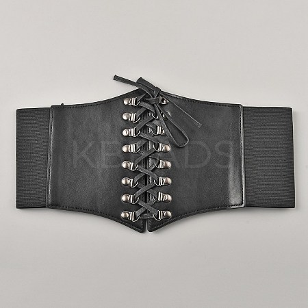 PU Leather Wide Elastic Corset Belt with Alloy Buckle AJEW-WH0518-50-1