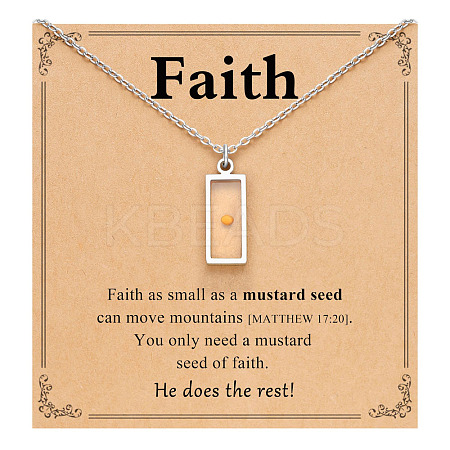 Rectangle 201 Stainless Steel Mustard Seed Pendant Necklaces for Women WG511AE-08-1