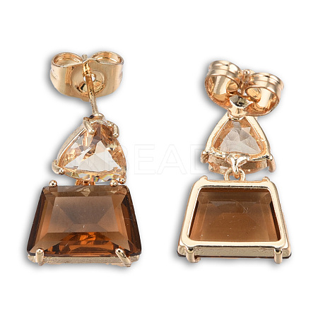 K9 Glass Triangle with Trapezoid Dangle Stud Earrings EJEW-N053-52-1