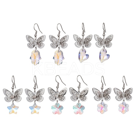 Filigree 3D Butterfly Platinum Brass Dangle Earrings EJEW-JE05676-1