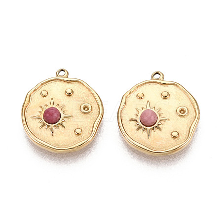304 Stainless Steel and Rhodochrosite Pendants STAS-T072-08G-1