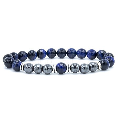 Dyed Natural Tiger Eye & Synthetic Hematite Stretch Bracelet XX9870-4-1