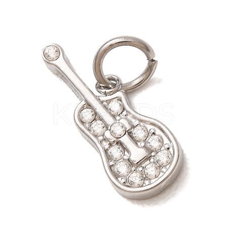 304 Stainless Steel Micro Pave Clear Cubic Zirconia Charms CU-CBAB6EC-21P-1