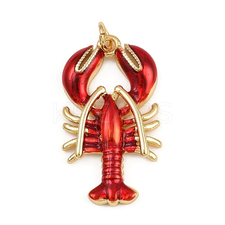 Brass Red Enamel Pendants KK-C116-03A-G-1