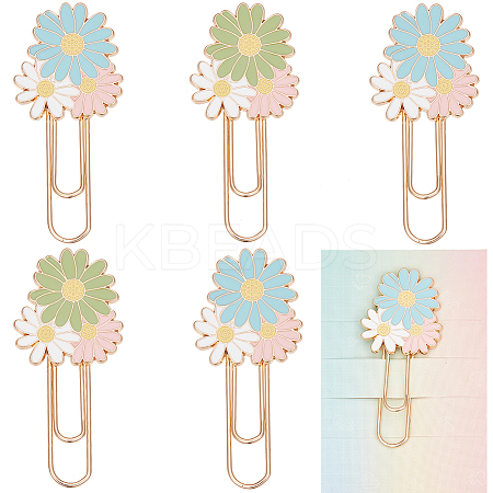 6Pcs 2 Colors Daisy Zinc Alloy Enamel Paper Clips AJEW-SC0002-83-1
