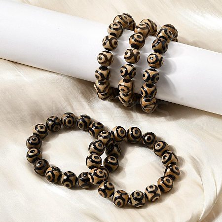 Natural Agate Round Beaded Stretch Bracelets BJEW-U047-01-1