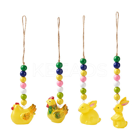 4Pcs 4 Style Easter Theme Plastic Hen & Rabbit Pendant Decorations HJEW-CF0001-16A-1