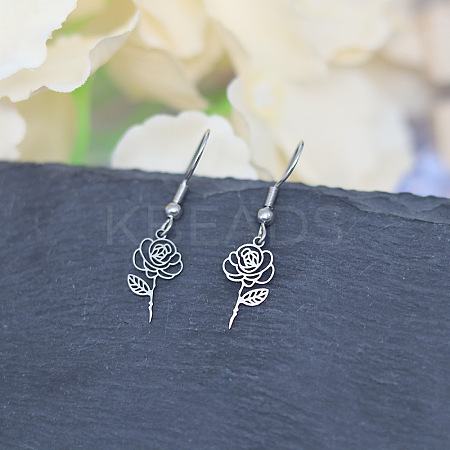 304 Stainless Steel Flower Dangle Earrings for Women WG1C9A6-02-1