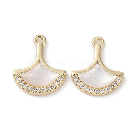 Brass Micro Pave Clear Cubic Zirconia with Shell Charms KK-G491-39G-1