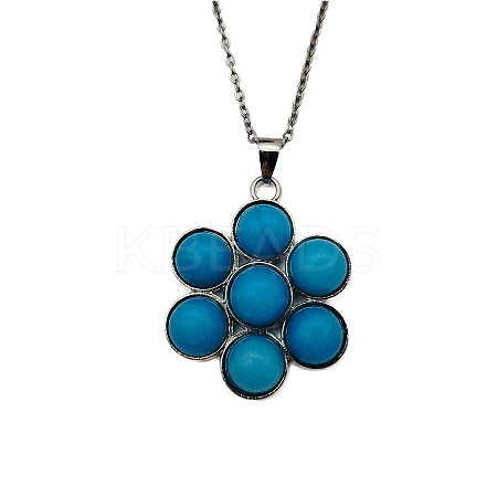 Synthetic Turquoise Flower Pendant Necklaces FO7861-10-1