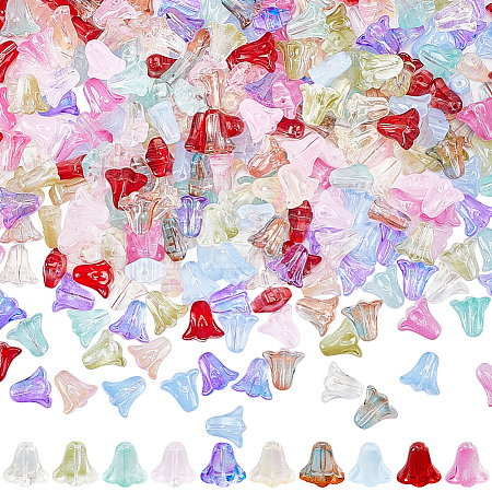 300Pcs 10 Colors Spray Painted Transparent Glass Bead Caps GLAA-SP0001-12-1