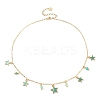 Natural Agate Round & Alloy Enamel Star Charms Bib Necklace with 304 Stainless Steel Chains NJEW-JN04404-02-1