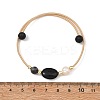 Round & Oval Natural Black Tourmaline & Larvikite & Lava Rock & Cultured Freshwater Pearl & Non-magnetic Synthetic Hematite Beaded Bangles BJEW-JB14079-4