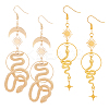 2 Pairs 2 Style Sun & Moon Planet Alloy Dangle Earrings EJEW-AN0002-42-1
