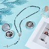 2Pcs Black Round Glass Pearl & Iron Rosary Bead Necklaces NJEW-GO0001-15-4