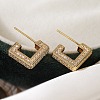Square Box Design Brass Micro Pave Clear Cubic Zirconia Stud Earrings for Women LS-EJEW-A110-07G-1