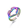 Ion Plating(IP) Rainbow Color 304 Stainless Steel Heart Gesture Open Cuff Ring for Women RJEW-S405-260M-4