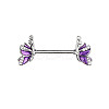 Brass Enamel with Crystal Rhinestone Purple Butterlfy Barbell Nipple Rings FS-WGE2017-10-1