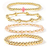 4Pcs 4 Styles Handmade Brass & Natural Gemstone & Glass Beads Stretch Bracelet Set OI0028-3-1