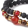 2Pcs 2 Style Synthetic Lava Rock & Natural Red Agate Carnelian(Dyed & Heated) & Tiger Eye Beaded Stretch Bracelets Set BJEW-JB08698-5