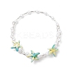 Starfish Synthetic Turquoise & Imitated Pearl Acrylic & Glass Twisted Bugle Beaded Bracelets for Women BJEW-JB11850-3