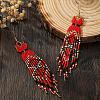 Handmade Bohemian Glass Seed Beads Long Dress Tassel Dangle Earrings MO3708-1-2