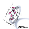 Exquisite Brass Cubic Zirconia Willow Leaf Cuff Rings for Women UN6923-11-1
