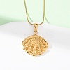 304 Stainless Steel Textured Shell Shape Pendant Snake Chain Necklaces for Women NJEW-F354-10G-1
