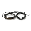Braided PU Leather & Waxed Cords Triple Layer Multi-strand Bracelets BJEW-P329-06-1